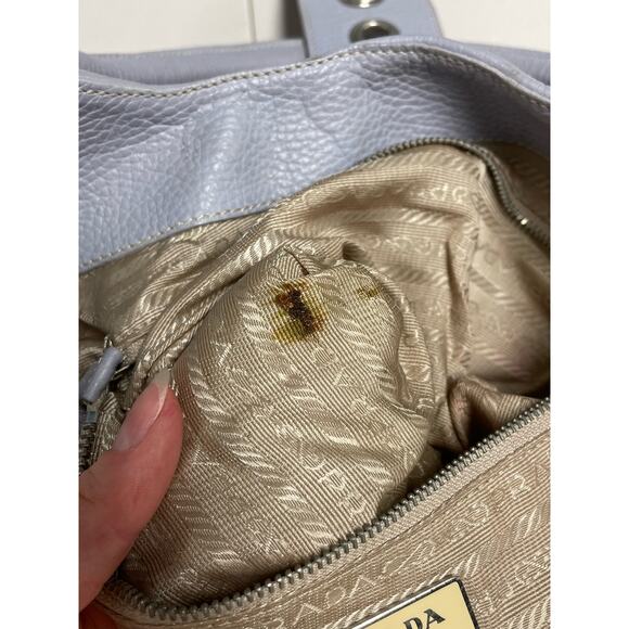 PRADA Vitello Daino Moon Shoulder Bag Purse Buckle Small Leather Purple Blue - Picture 9 of 14